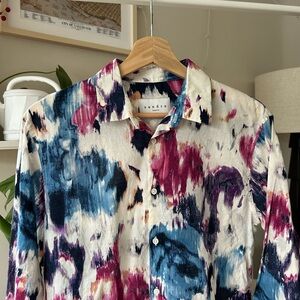 Sandro Multicolor Abstract Watercolor feather weight Button-Down Shirt